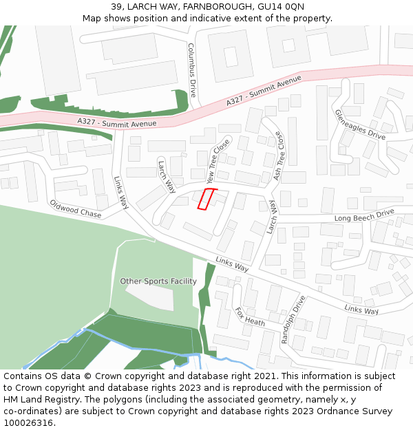 39, LARCH WAY, FARNBOROUGH, GU14 0QN: Location map and indicative extent of plot