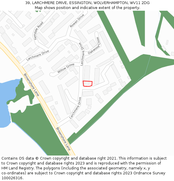 39, LARCHMERE DRIVE, ESSINGTON, WOLVERHAMPTON, WV11 2DG: Location map and indicative extent of plot