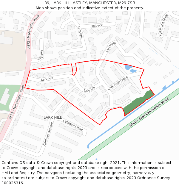 39, LARK HILL, ASTLEY, MANCHESTER, M29 7SB: Location map and indicative extent of plot