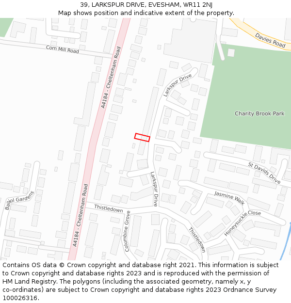 39, LARKSPUR DRIVE, EVESHAM, WR11 2NJ: Location map and indicative extent of plot