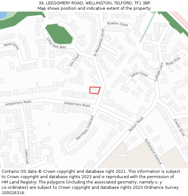 39, LEEGOMERY ROAD, WELLINGTON, TELFORD, TF1 3BP: Location map and indicative extent of plot