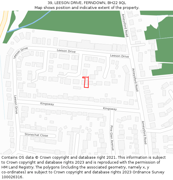 39, LEESON DRIVE, FERNDOWN, BH22 9QL: Location map and indicative extent of plot