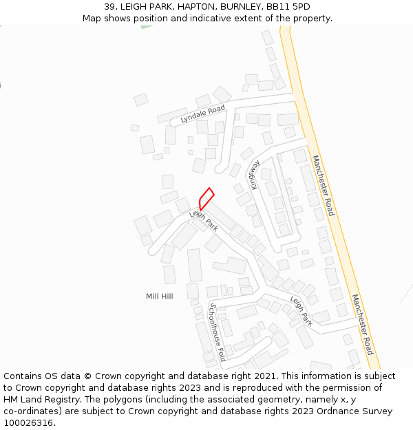 39, LEIGH PARK, HAPTON, BURNLEY, BB11 5PD: Location map and indicative extent of plot