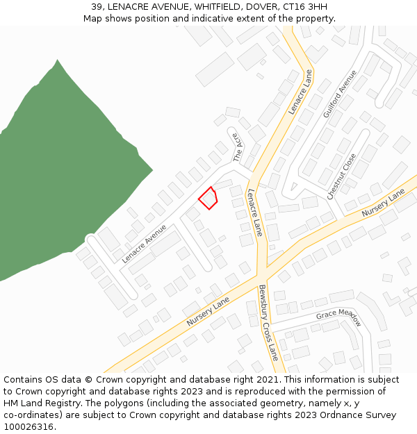 39, LENACRE AVENUE, WHITFIELD, DOVER, CT16 3HH: Location map and indicative extent of plot