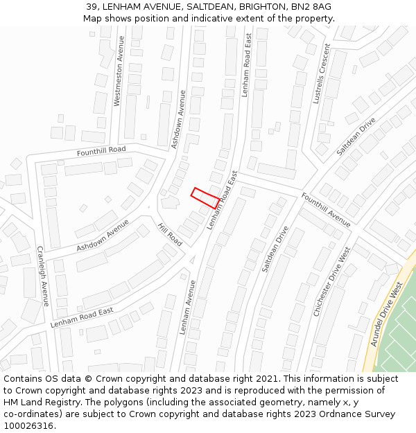 39, LENHAM AVENUE, SALTDEAN, BRIGHTON, BN2 8AG: Location map and indicative extent of plot