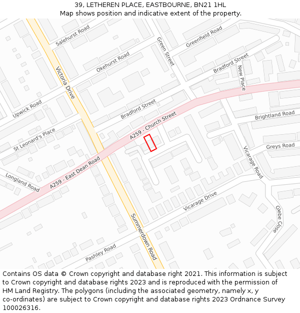 39, LETHEREN PLACE, EASTBOURNE, BN21 1HL: Location map and indicative extent of plot