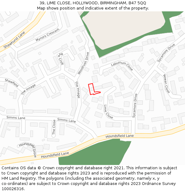 39, LIME CLOSE, HOLLYWOOD, BIRMINGHAM, B47 5QQ: Location map and indicative extent of plot