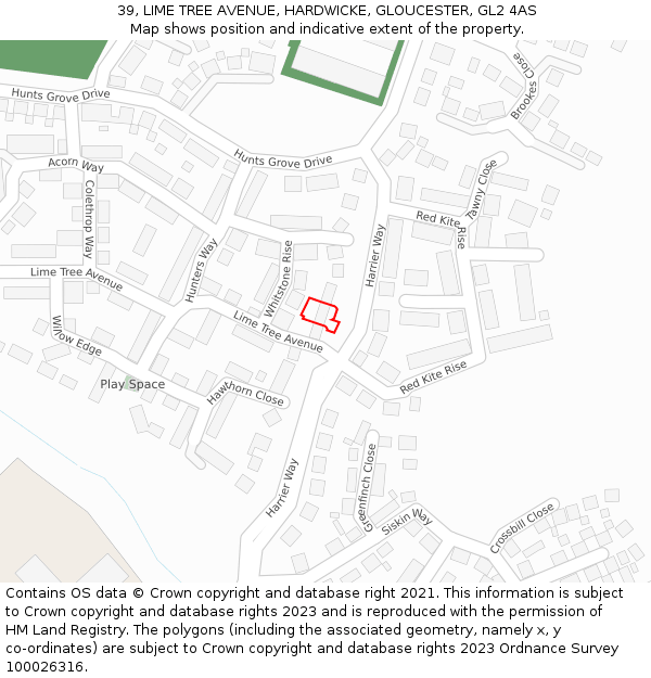 39, LIME TREE AVENUE, HARDWICKE, GLOUCESTER, GL2 4AS: Location map and indicative extent of plot