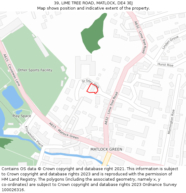 39, LIME TREE ROAD, MATLOCK, DE4 3EJ: Location map and indicative extent of plot