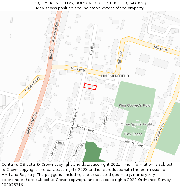 39, LIMEKILN FIELDS, BOLSOVER, CHESTERFIELD, S44 6NQ: Location map and indicative extent of plot