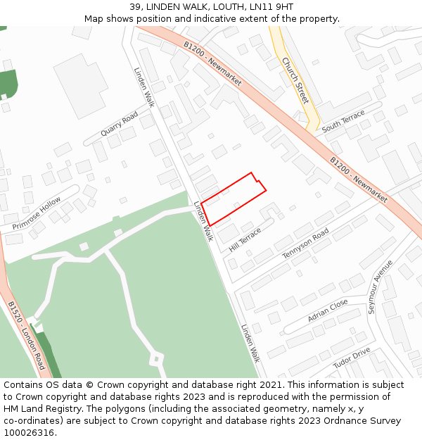 39, LINDEN WALK, LOUTH, LN11 9HT: Location map and indicative extent of plot