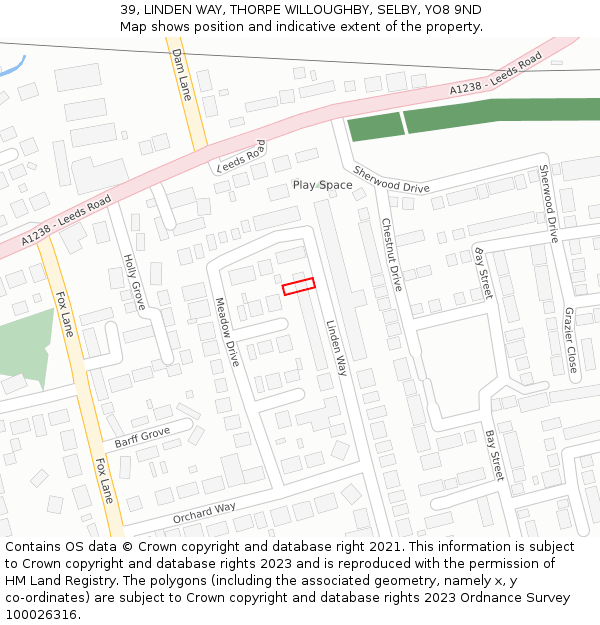 39, LINDEN WAY, THORPE WILLOUGHBY, SELBY, YO8 9ND: Location map and indicative extent of plot