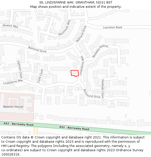 39, LINDISFARNE WAY, GRANTHAM, NG31 8ST: Location map and indicative extent of plot