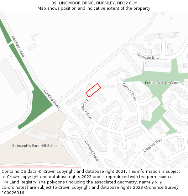 39, LINGMOOR DRIVE, BURNLEY, BB12 8UY: Location map and indicative extent of plot