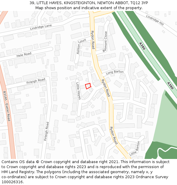 39, LITTLE HAYES, KINGSTEIGNTON, NEWTON ABBOT, TQ12 3YP: Location map and indicative extent of plot