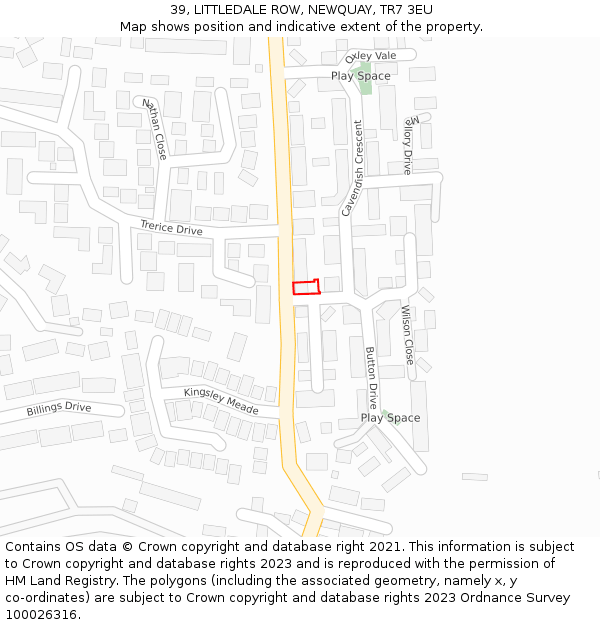 39, LITTLEDALE ROW, NEWQUAY, TR7 3EU: Location map and indicative extent of plot