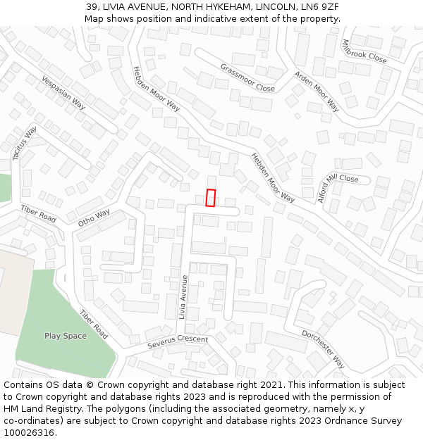 39, LIVIA AVENUE, NORTH HYKEHAM, LINCOLN, LN6 9ZF: Location map and indicative extent of plot