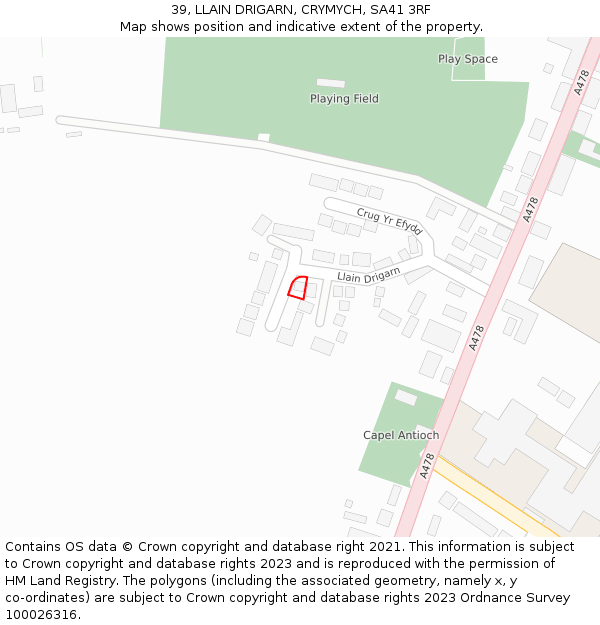 39, LLAIN DRIGARN, CRYMYCH, SA41 3RF: Location map and indicative extent of plot