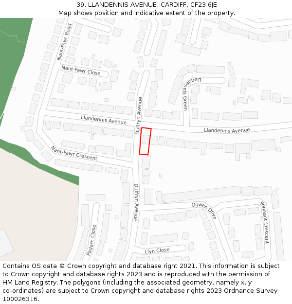 39, LLANDENNIS AVENUE, CARDIFF, CF23 6JE: Location map and indicative extent of plot