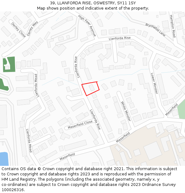 39, LLANFORDA RISE, OSWESTRY, SY11 1SY: Location map and indicative extent of plot