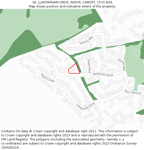 39, LLANTARNAM DRIVE, RADYR, CARDIFF, CF15 8GA: Location map and indicative extent of plot