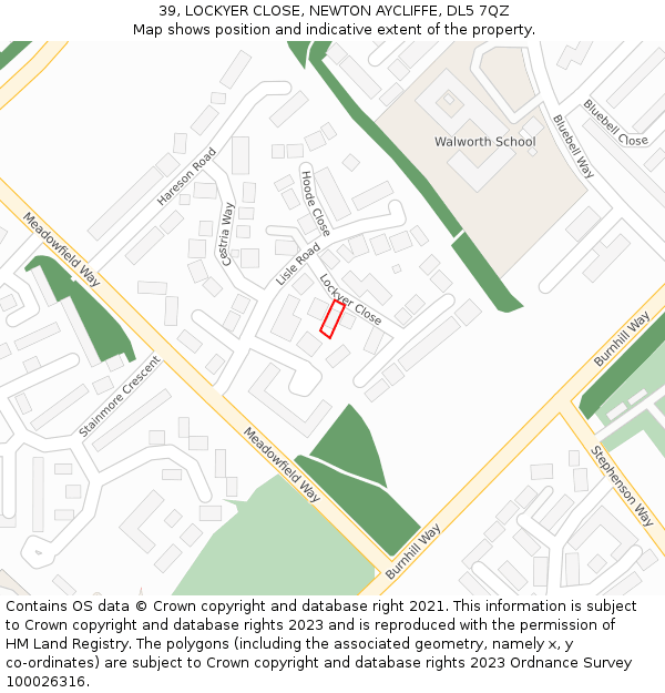 39, LOCKYER CLOSE, NEWTON AYCLIFFE, DL5 7QZ: Location map and indicative extent of plot