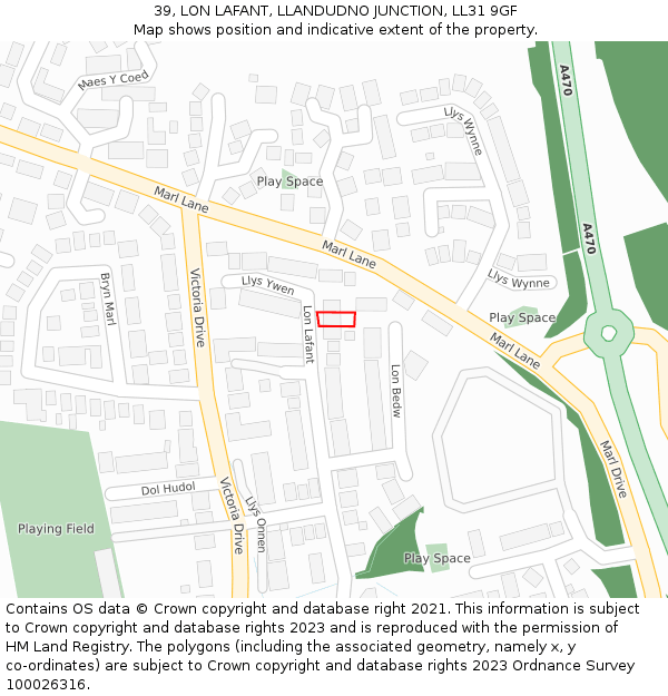 39, LON LAFANT, LLANDUDNO JUNCTION, LL31 9GF: Location map and indicative extent of plot