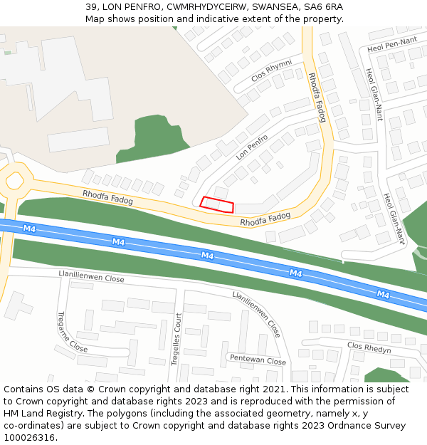 39, LON PENFRO, CWMRHYDYCEIRW, SWANSEA, SA6 6RA: Location map and indicative extent of plot