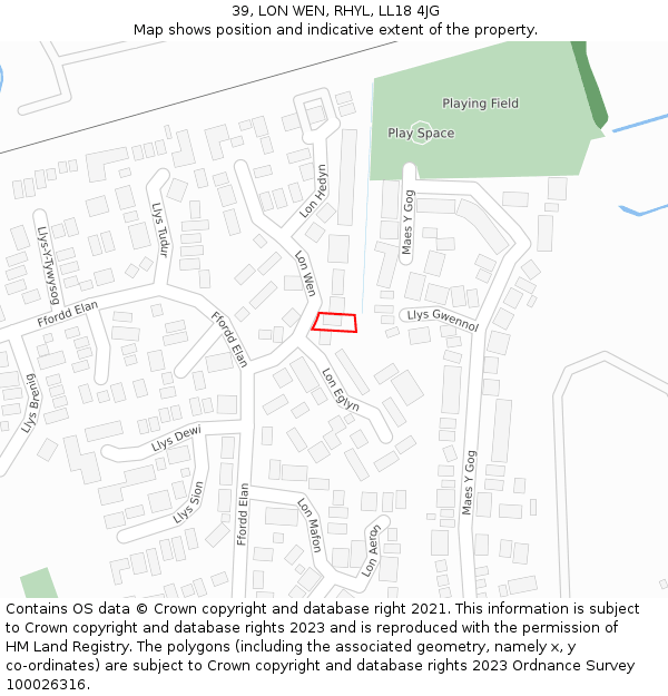 39, LON WEN, RHYL, LL18 4JG: Location map and indicative extent of plot