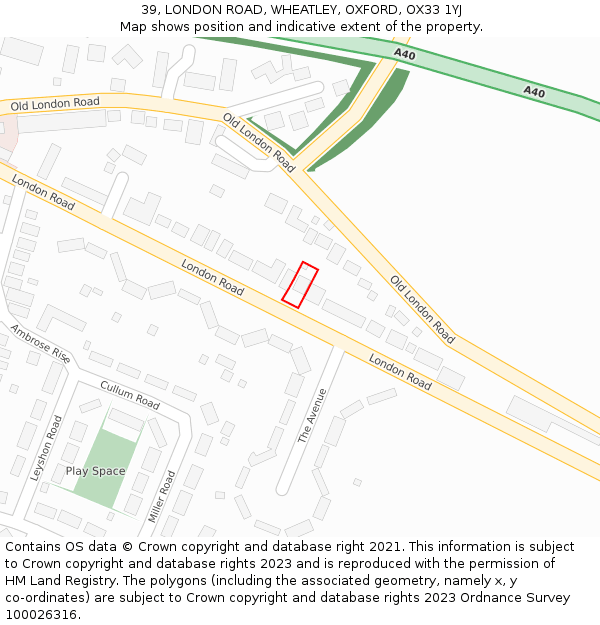 39, LONDON ROAD, WHEATLEY, OXFORD, OX33 1YJ: Location map and indicative extent of plot