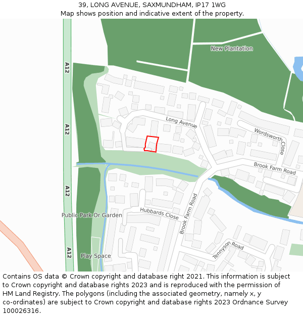 39, LONG AVENUE, SAXMUNDHAM, IP17 1WG: Location map and indicative extent of plot