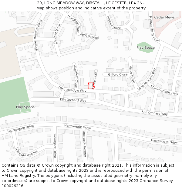 39, LONG MEADOW WAY, BIRSTALL, LEICESTER, LE4 3NU: Location map and indicative extent of plot