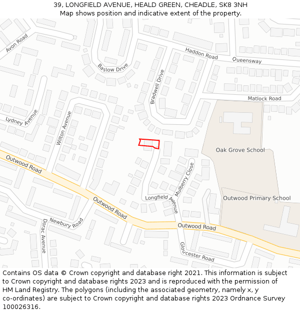 39, LONGFIELD AVENUE, HEALD GREEN, CHEADLE, SK8 3NH: Location map and indicative extent of plot