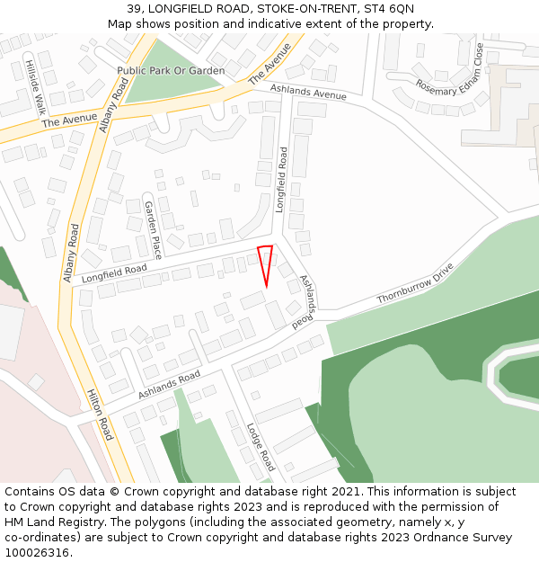 39, LONGFIELD ROAD, STOKE-ON-TRENT, ST4 6QN: Location map and indicative extent of plot