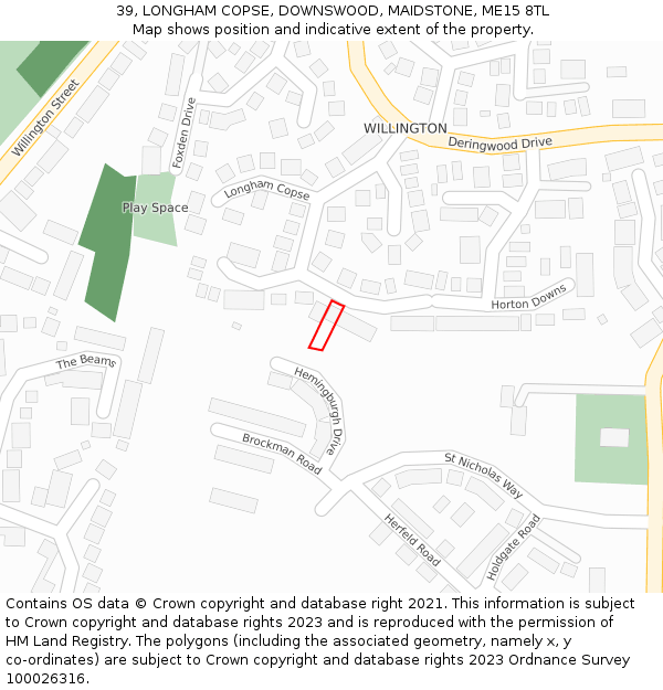 39, LONGHAM COPSE, DOWNSWOOD, MAIDSTONE, ME15 8TL: Location map and indicative extent of plot