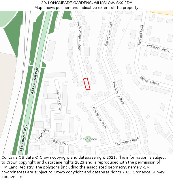 39, LONGMEADE GARDENS, WILMSLOW, SK9 1DA: Location map and indicative extent of plot