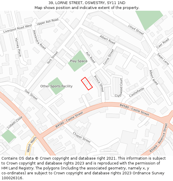 39, LORNE STREET, OSWESTRY, SY11 1ND: Location map and indicative extent of plot