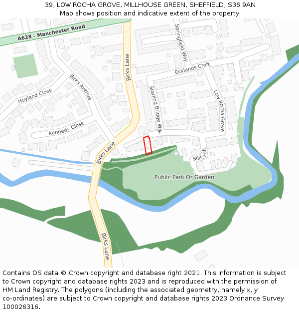 39, LOW ROCHA GROVE, MILLHOUSE GREEN, SHEFFIELD, S36 9AN: Location map and indicative extent of plot