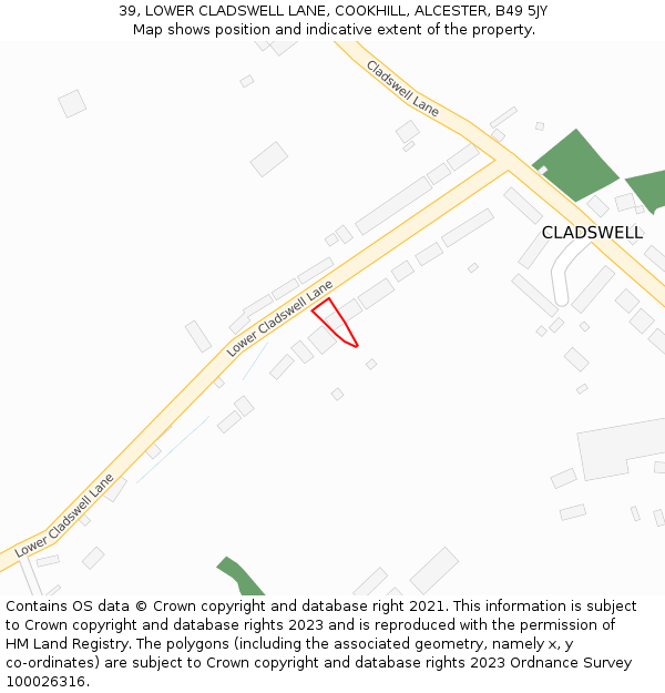 39, LOWER CLADSWELL LANE, COOKHILL, ALCESTER, B49 5JY: Location map and indicative extent of plot