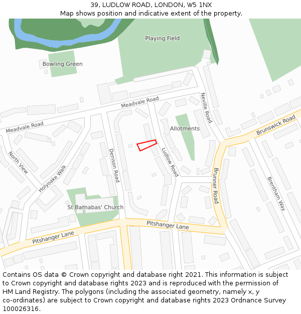 39, LUDLOW ROAD, LONDON, W5 1NX: Location map and indicative extent of plot