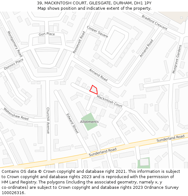 39, MACKINTOSH COURT, GILESGATE, DURHAM, DH1 1PY: Location map and indicative extent of plot