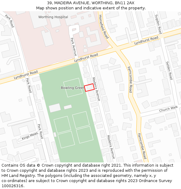 39, MADEIRA AVENUE, WORTHING, BN11 2AX: Location map and indicative extent of plot