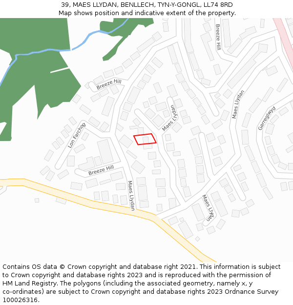 39, MAES LLYDAN, BENLLECH, TYN-Y-GONGL, LL74 8RD: Location map and indicative extent of plot