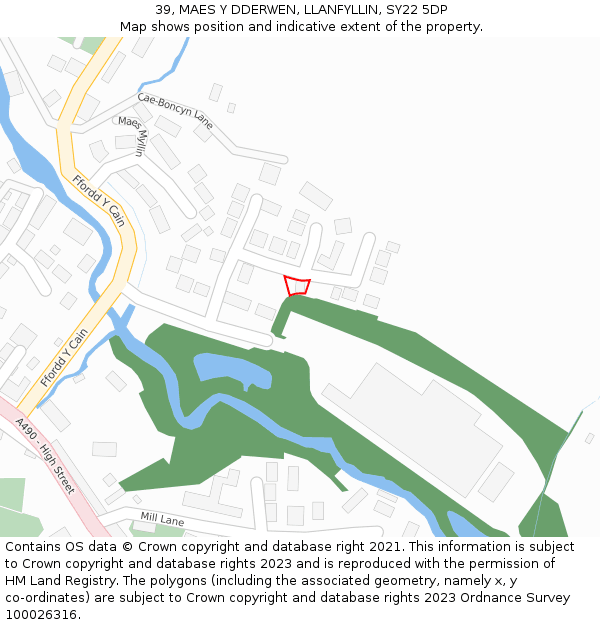 39, MAES Y DDERWEN, LLANFYLLIN, SY22 5DP: Location map and indicative extent of plot