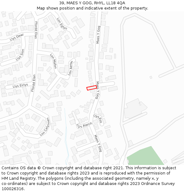 39, MAES Y GOG, RHYL, LL18 4QA: Location map and indicative extent of plot