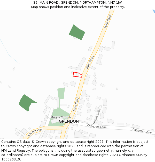 39, MAIN ROAD, GRENDON, NORTHAMPTON, NN7 1JW: Location map and indicative extent of plot