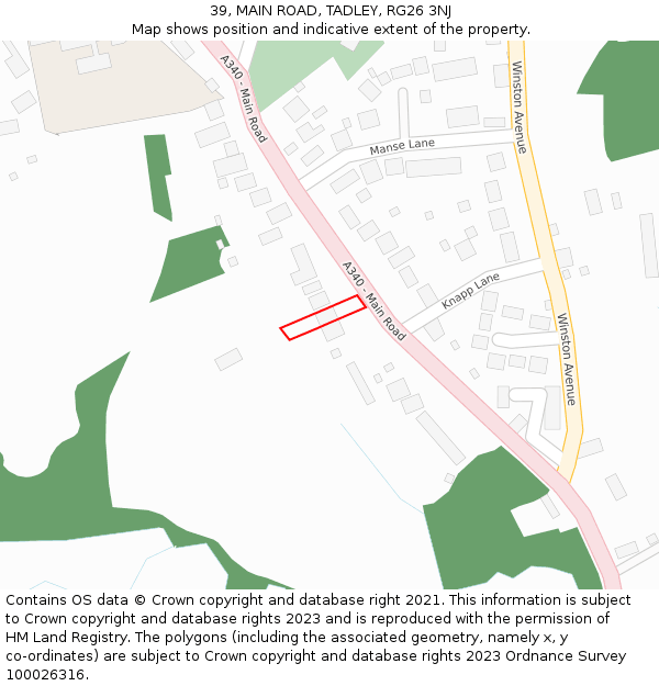 39, MAIN ROAD, TADLEY, RG26 3NJ: Location map and indicative extent of plot