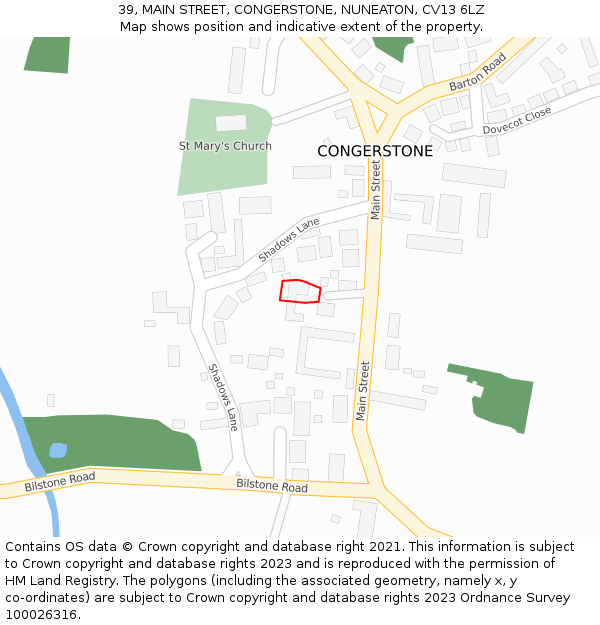 39, MAIN STREET, CONGERSTONE, NUNEATON, CV13 6LZ: Location map and indicative extent of plot