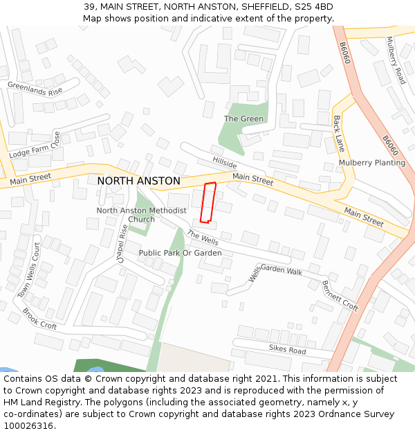 39, MAIN STREET, NORTH ANSTON, SHEFFIELD, S25 4BD: Location map and indicative extent of plot