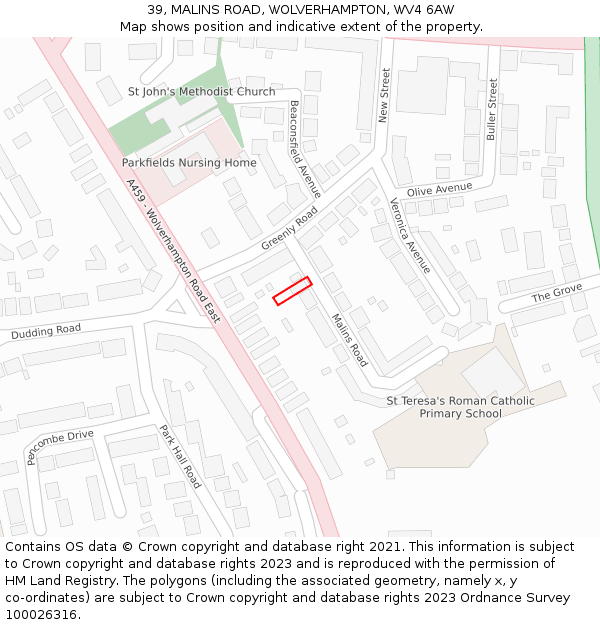 39, MALINS ROAD, WOLVERHAMPTON, WV4 6AW: Location map and indicative extent of plot